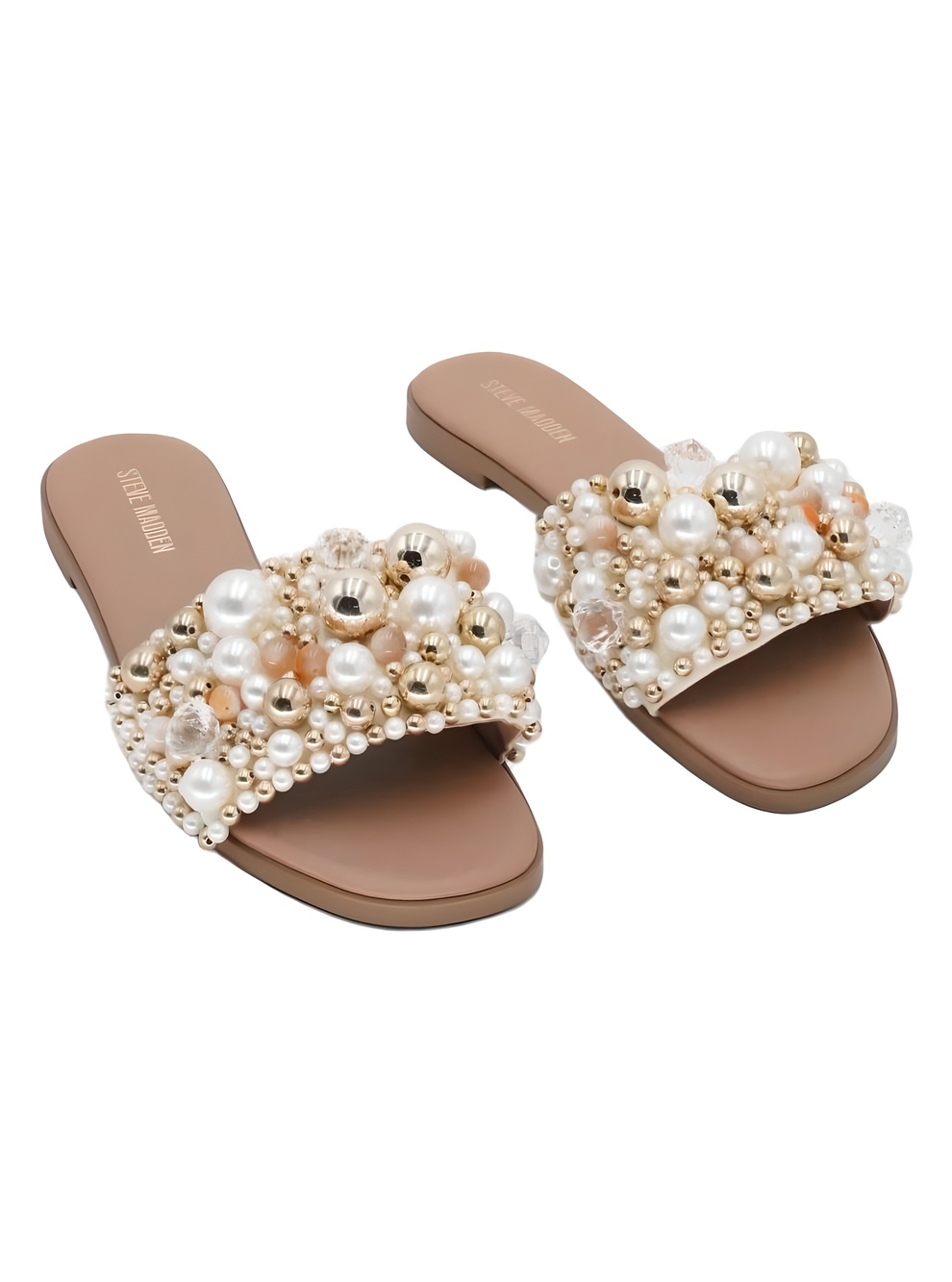 Steve Madden Klio Embellished Slide Sandals Coral Multi Faux Pearl Size 6.5M